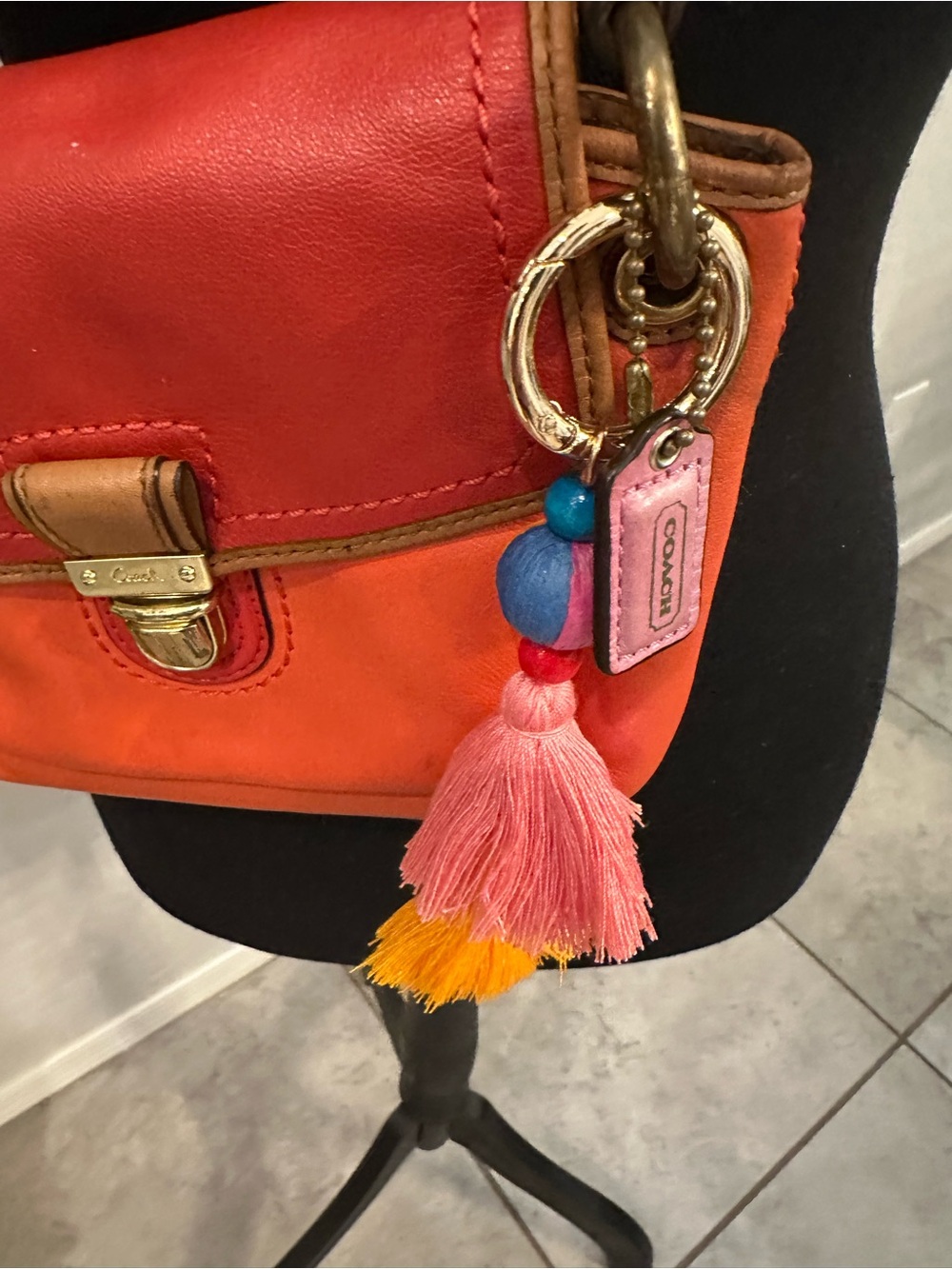 Coach Colorblock FlapTwo-Tone Red and Orange Leather Crossbody - Picture 3 of 15